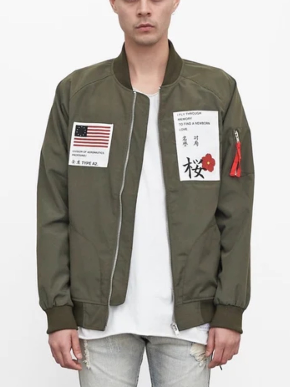 Profound Aesthetic Aeronautics Nylon Bomber Flight Jacket Olive Green Medium